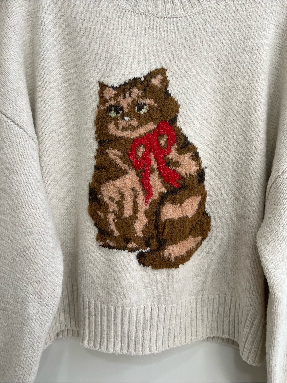American Eagle Snow Stopper Sweater Brown Cat Graphic Print Large - Picture 2 of 14